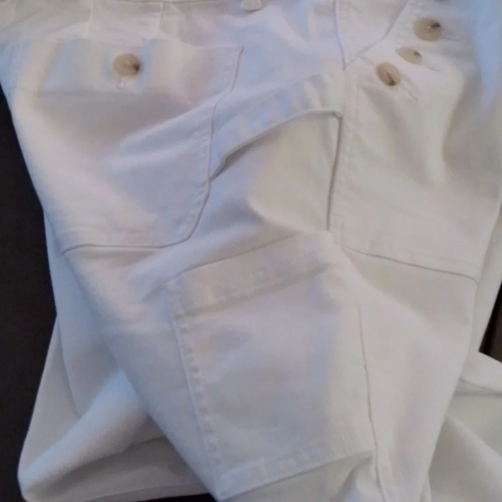 Retro Boho 16 Ab Solution Crop Cargo Carpenter Slimming White Jeans New - Picture 5 of 9
